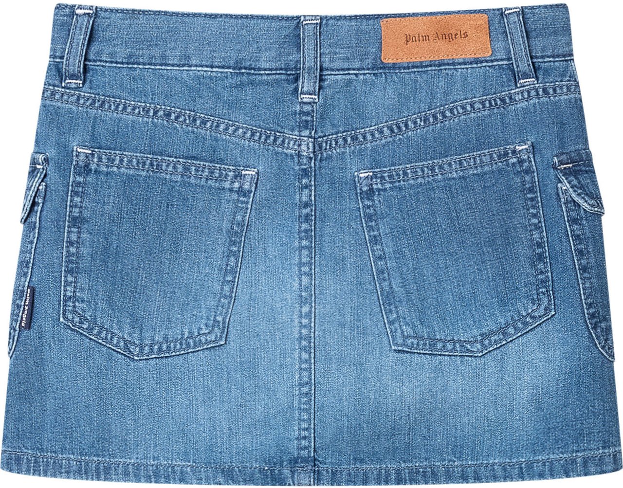 Palm Angels Minigonna Cargo in Denim con Tasche Blauw