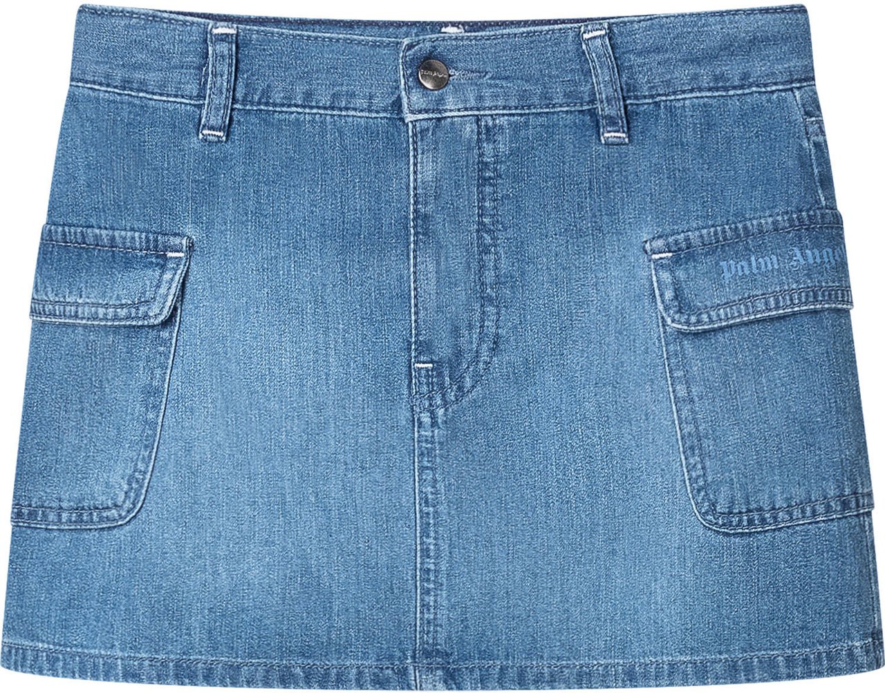 Palm Angels Minigonna Cargo in Denim con Tasche Blauw
