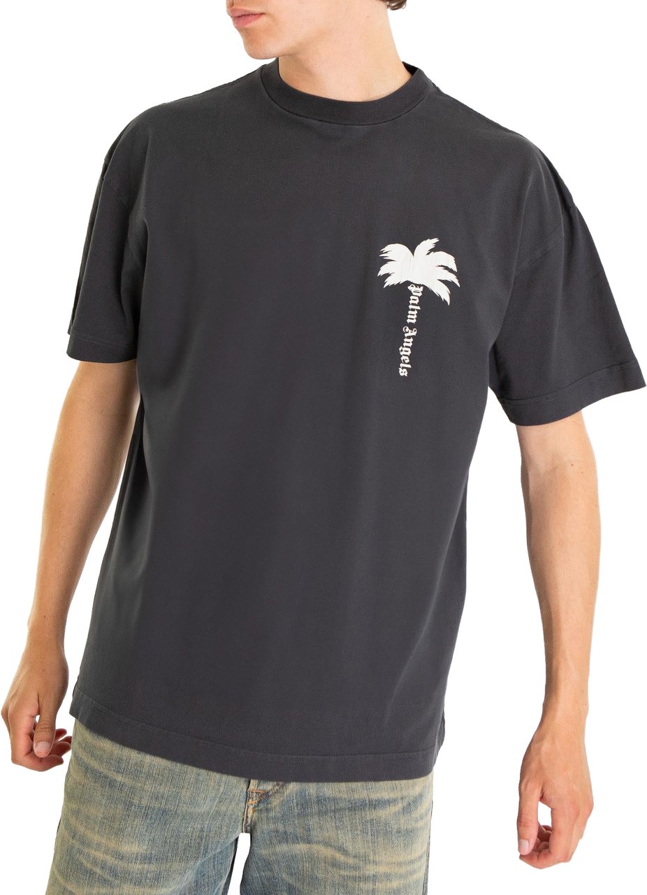 Palm Angels Heren Cracked Logo T-Shirt Dk Grey Grijs