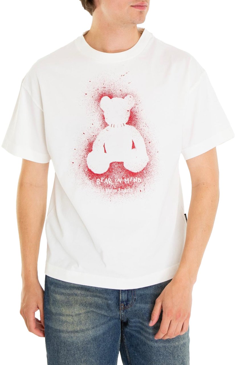 Palm Angels Heren Spray Bear T-Shirt Wit Wit