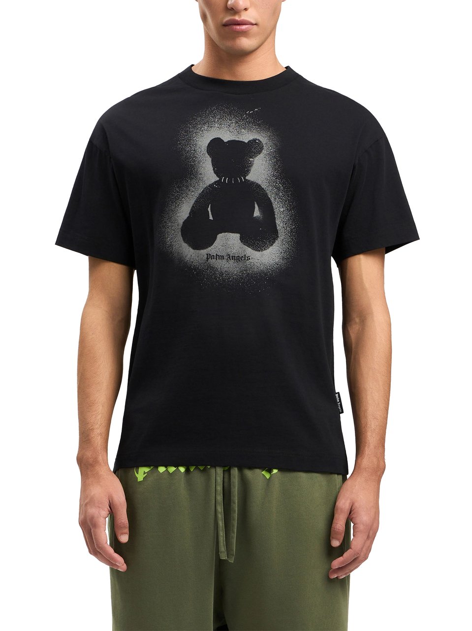 Palm Angels Regular Fit Spray Bear Graphic T-Shirt Zwart