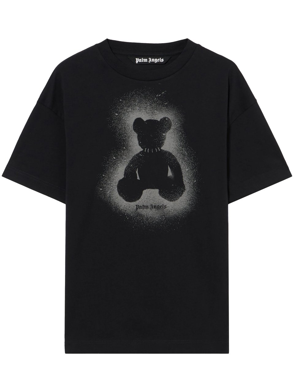 Palm Angels Regular Fit Spray Bear Graphic T-Shirt Zwart