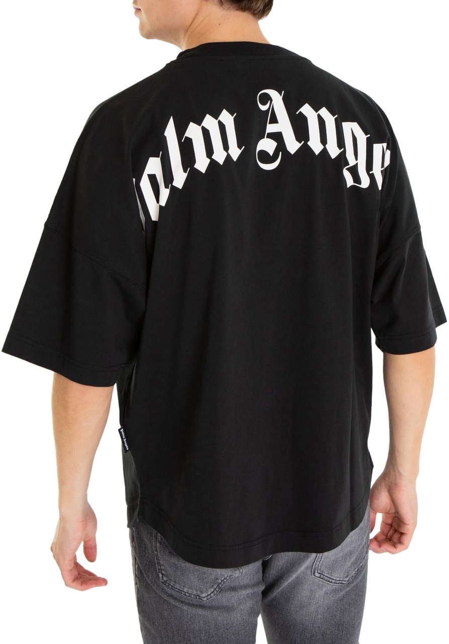 Palm Angels Heren Back Curved T-Shirt Zwart Zwart