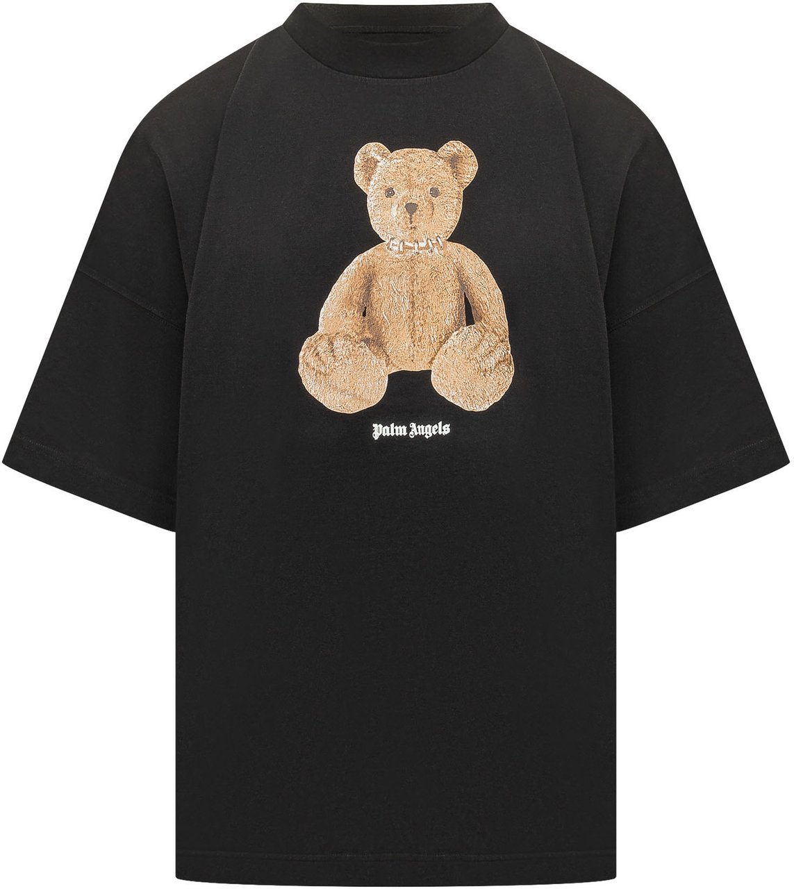 Palm Angels T-shirt con Stampa Orso e Logo Frontale Zwart