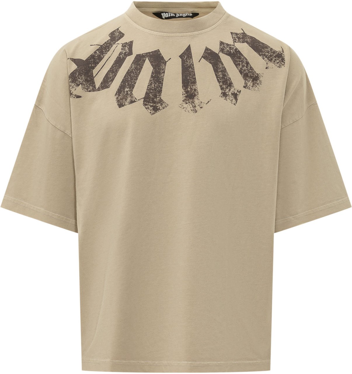 Palm Angels T-shirt Loose con Logo sul Collo Beige