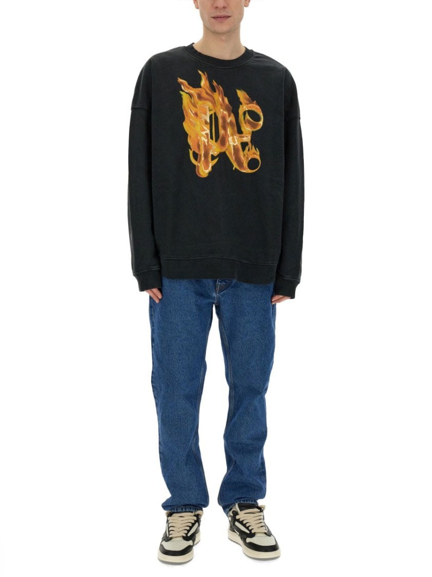 Palm Angels "Burning Monogram" Print Sweatshirt Zwart