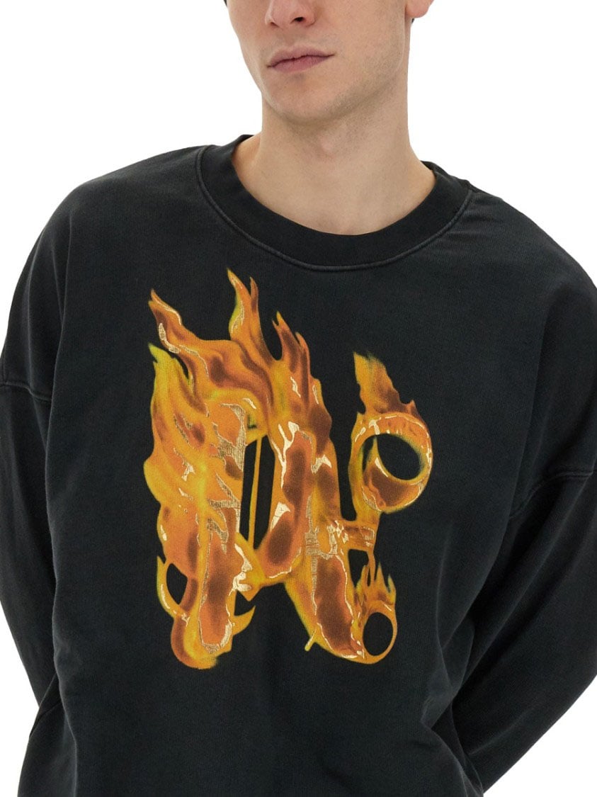 Palm Angels "Burning Monogram" Print Sweatshirt Zwart