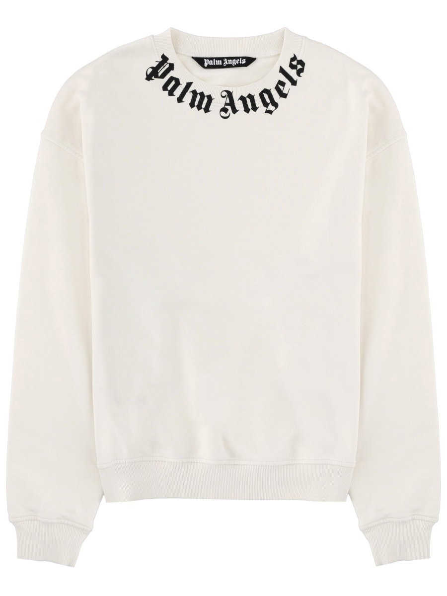 Palm Angels Crew Neckline Black Text Collar Sweatshirt Neutraal