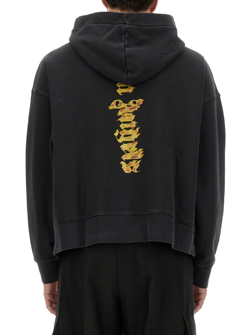 Palm Angels Relaxed Fit Black Hoodie With Vibrant Graphic Design Zwart