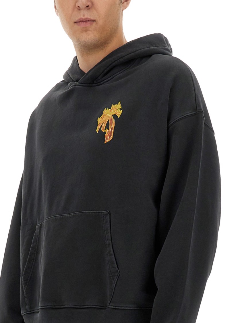 Palm Angels Relaxed Fit Black Hoodie With Vibrant Graphic Design Zwart
