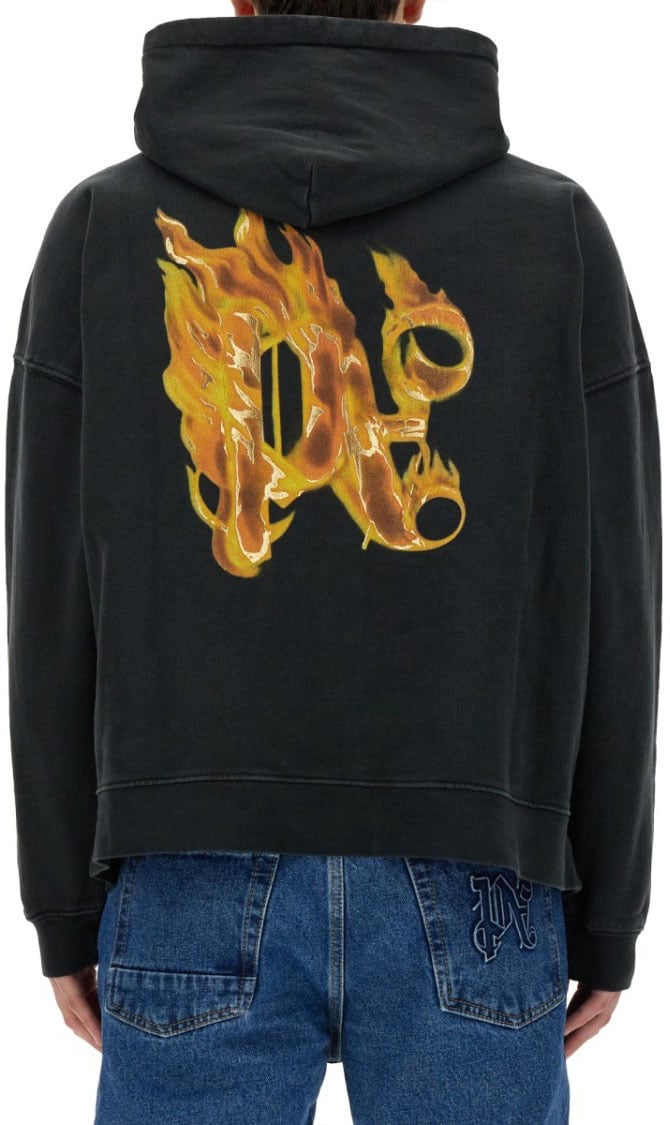 Palm Angels "Burning Monogram" Print Sweatshirt Zwart
