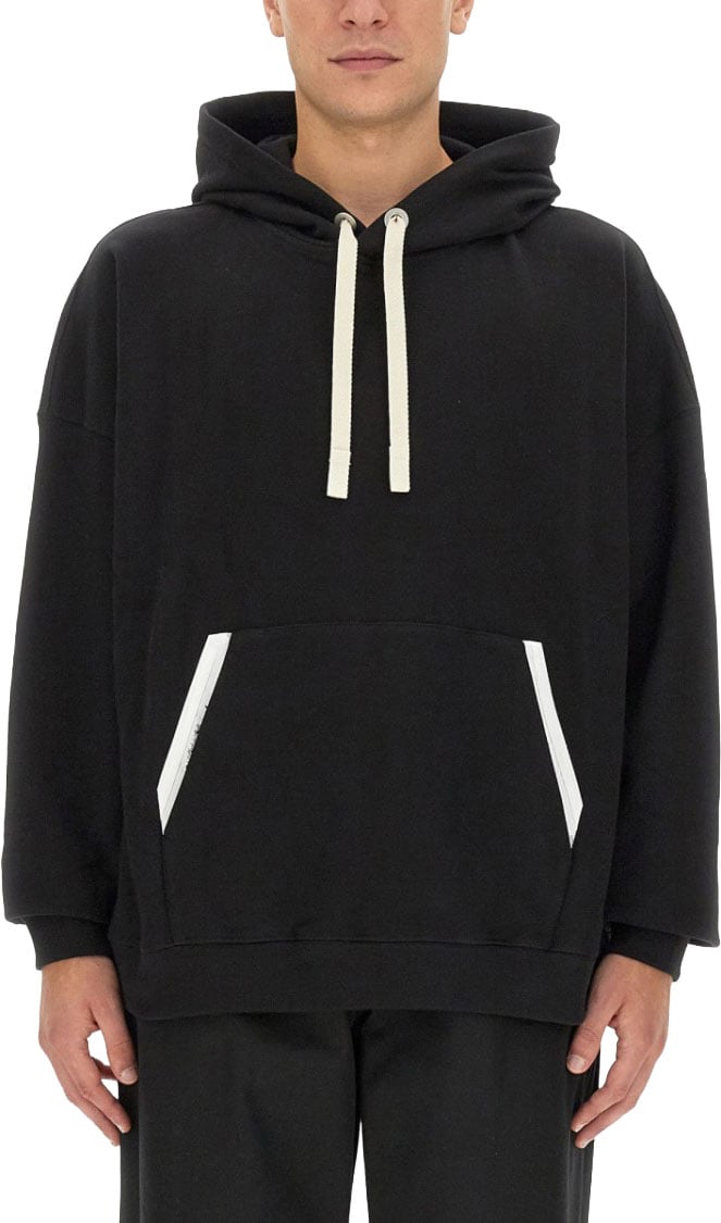 Palm Angels Relaxed-Fit Cotton Hoodie With Contrasting Drawstrings Zwart