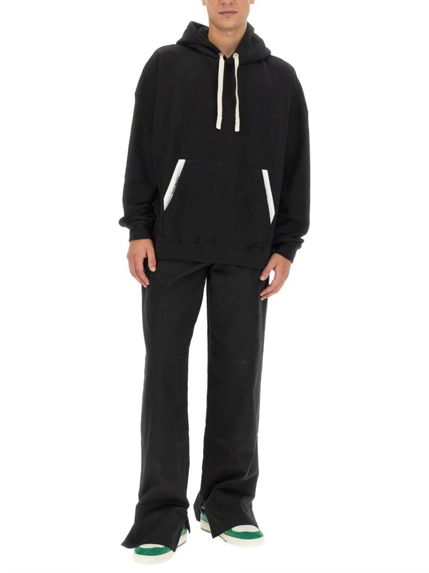 Palm Angels Relaxed-Fit Cotton Hoodie With Contrasting Drawstrings Zwart