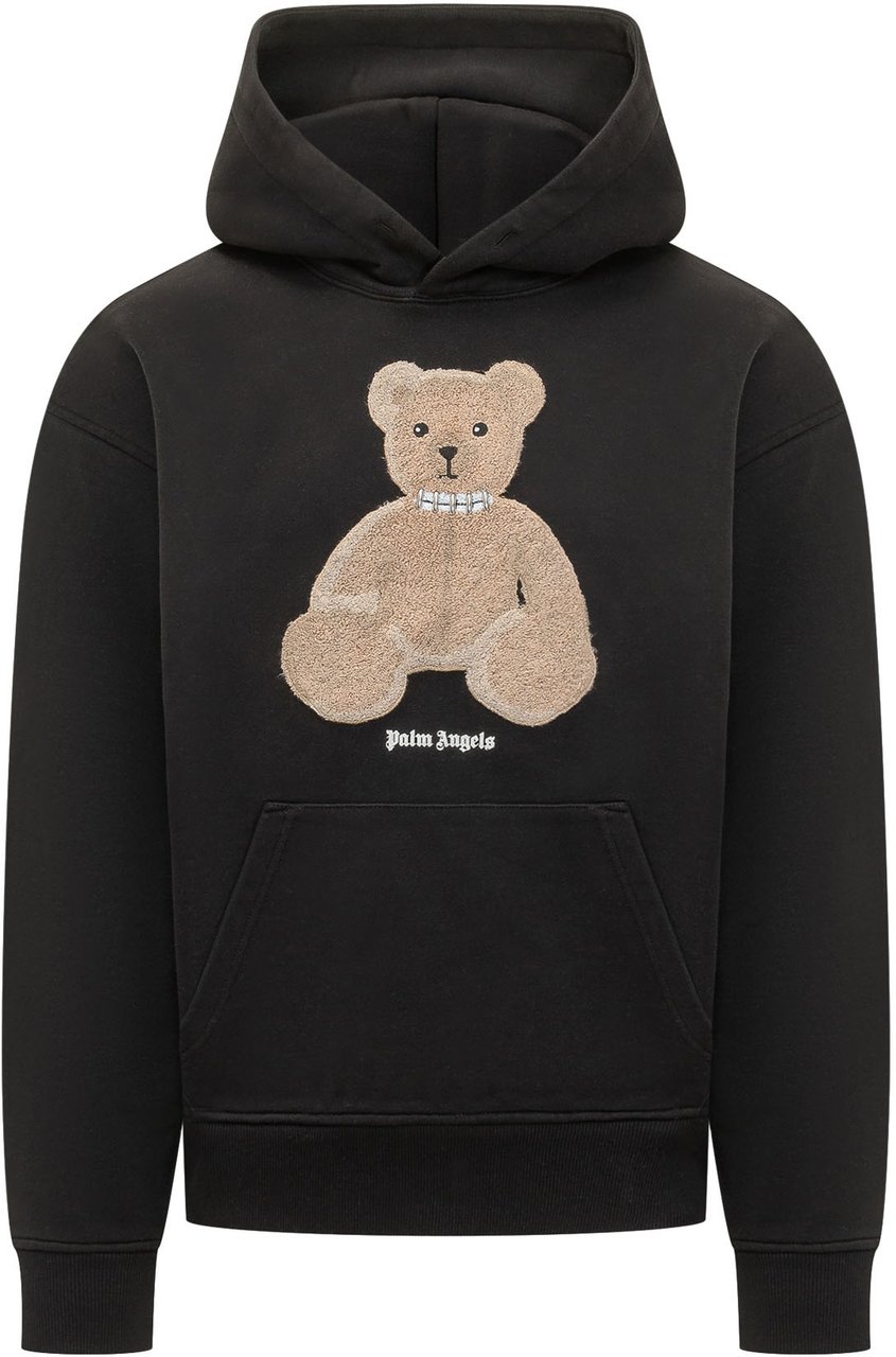 Palm Angels Felpa con Cappuccio e Stampa Orso Zwart