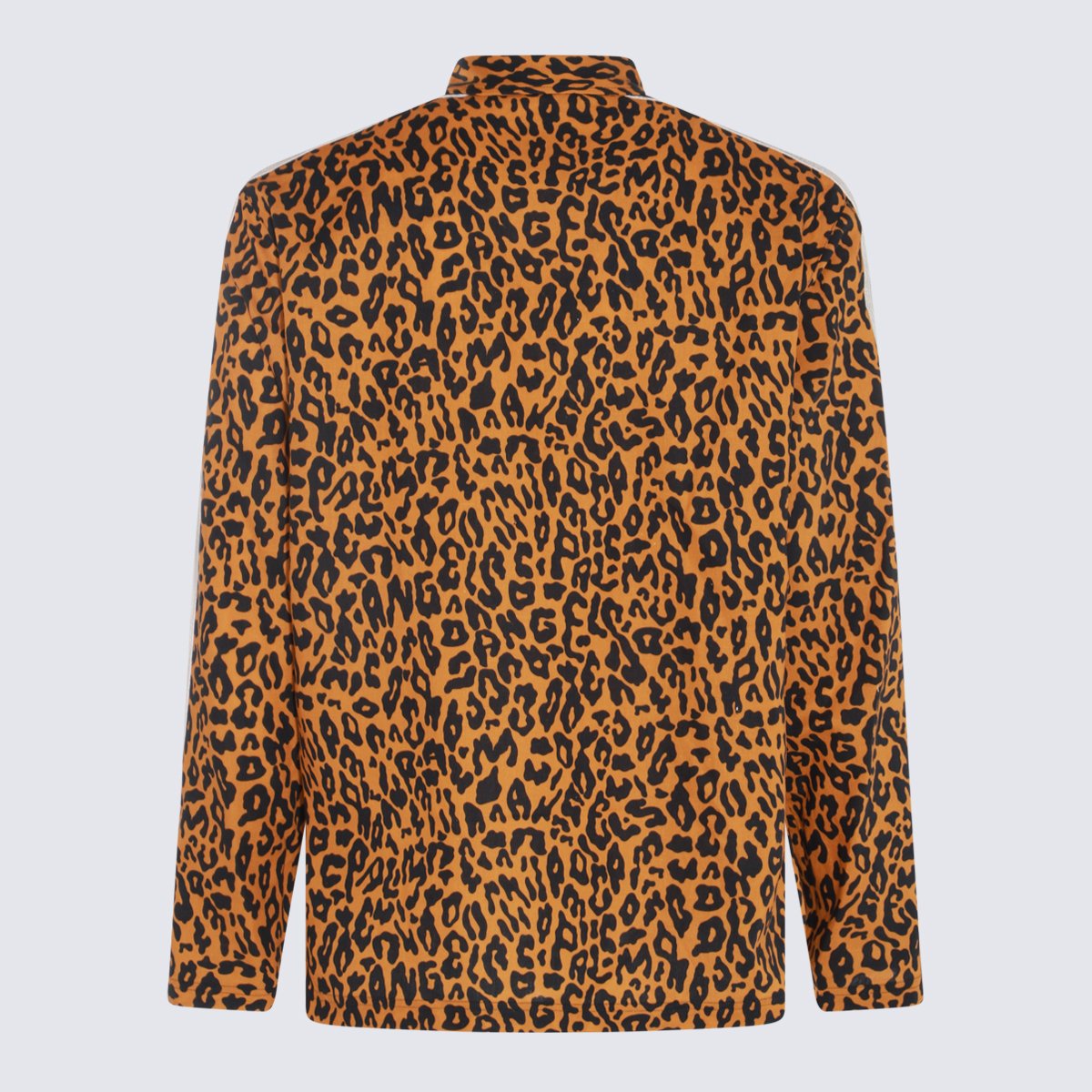 Palm Angels Leopard Print Casual Shirt with Striped Sleeves Bruin