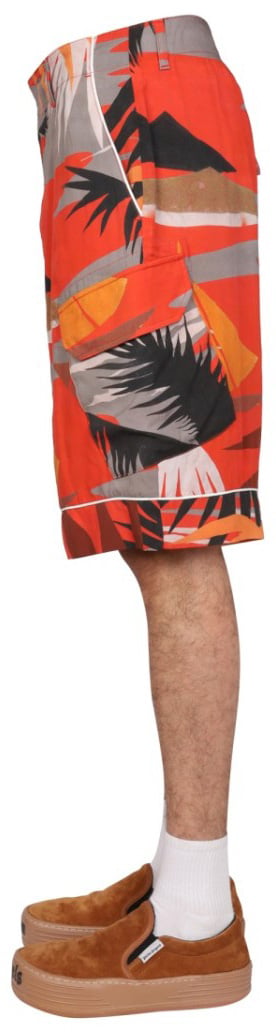 Palm Angels Tropical Print Cargo Bermuda Shorts Rood