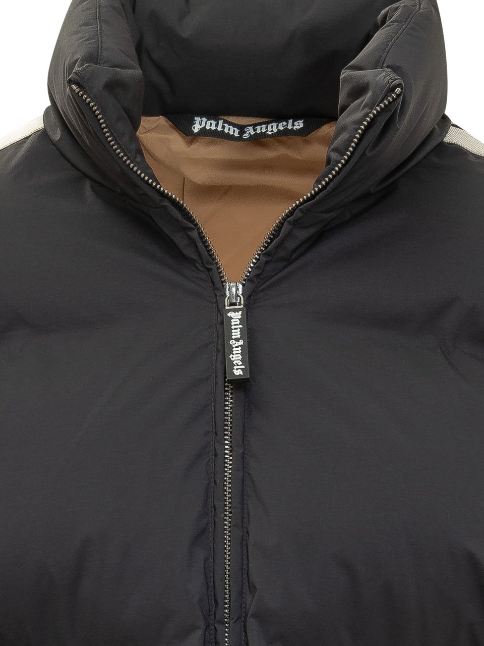 Palm Angels Piumino con Zip Collo Alto e Logo Zwart