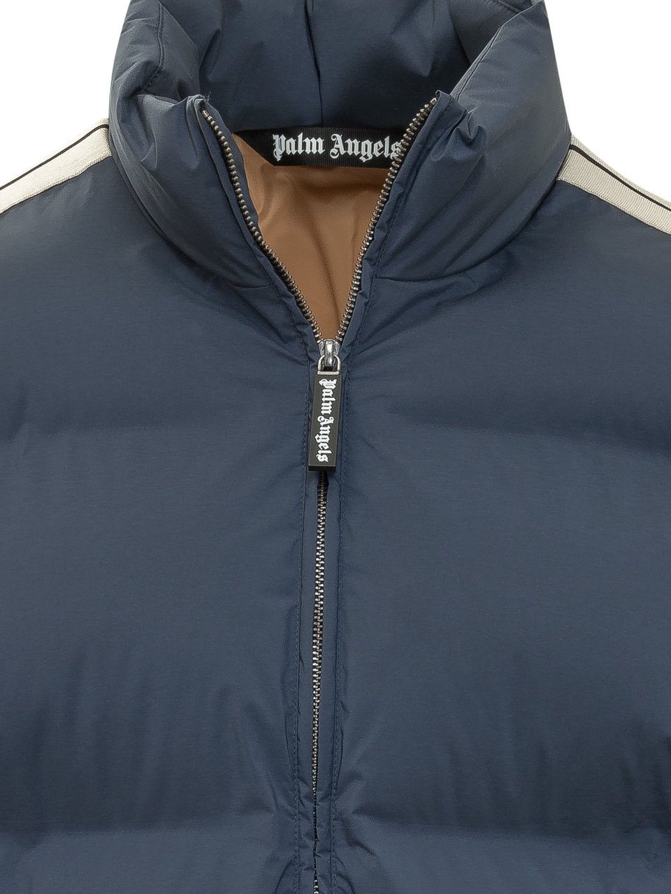 Palm Angels Piumino con Zip Collo Alto e Logo Navy