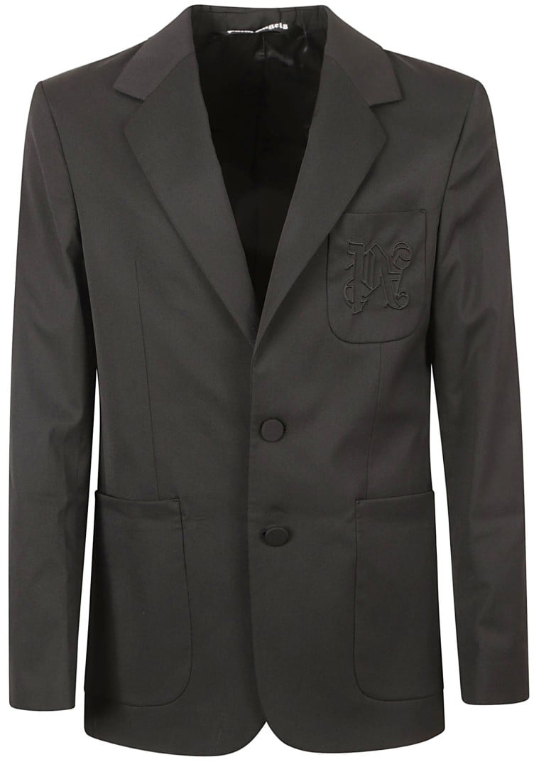 Palm Angels Tailored Black Jacket With Notched Lapel Zwart
