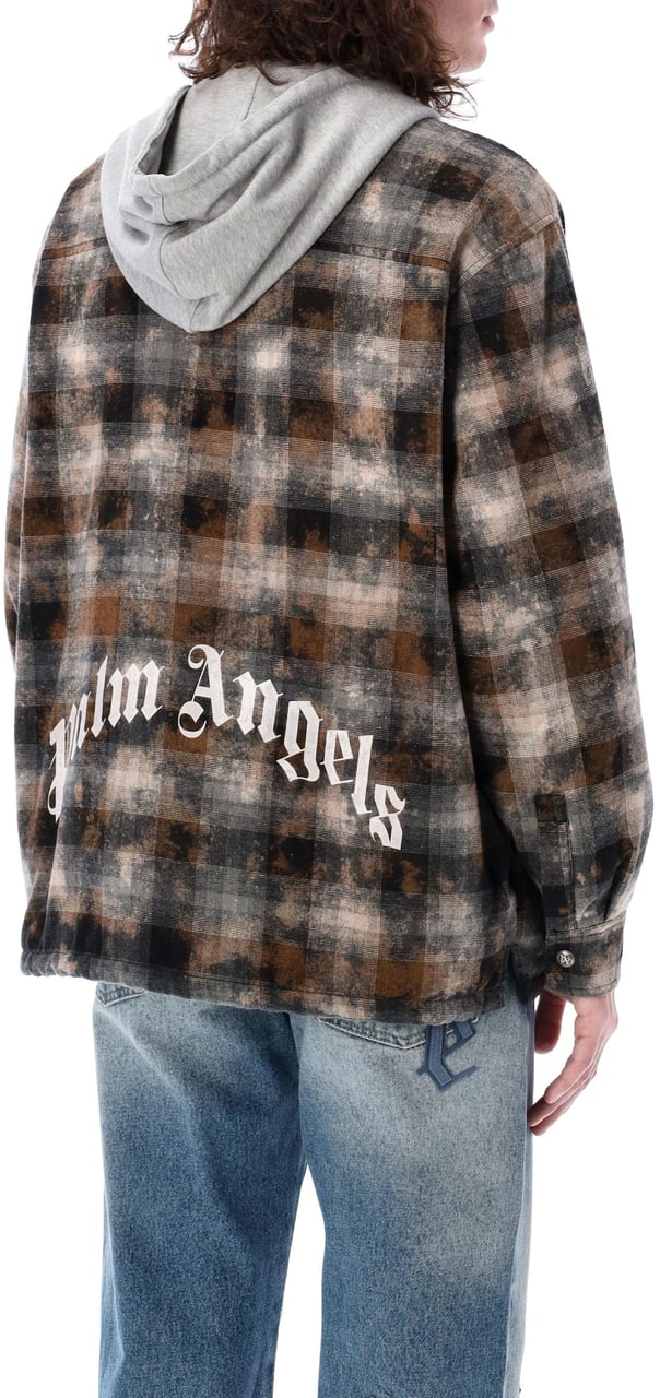 Palm Angels Curved Logo Check Overshirt Grey Off White Wit
