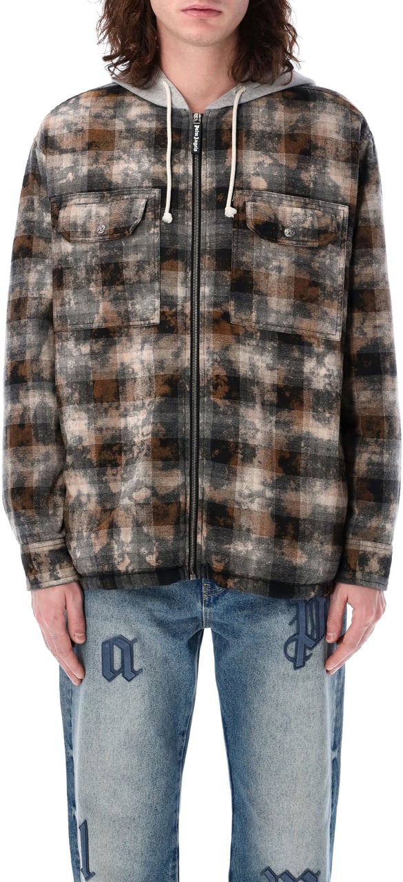 Palm Angels Curved Logo Check Overshirt Grey Off White Wit