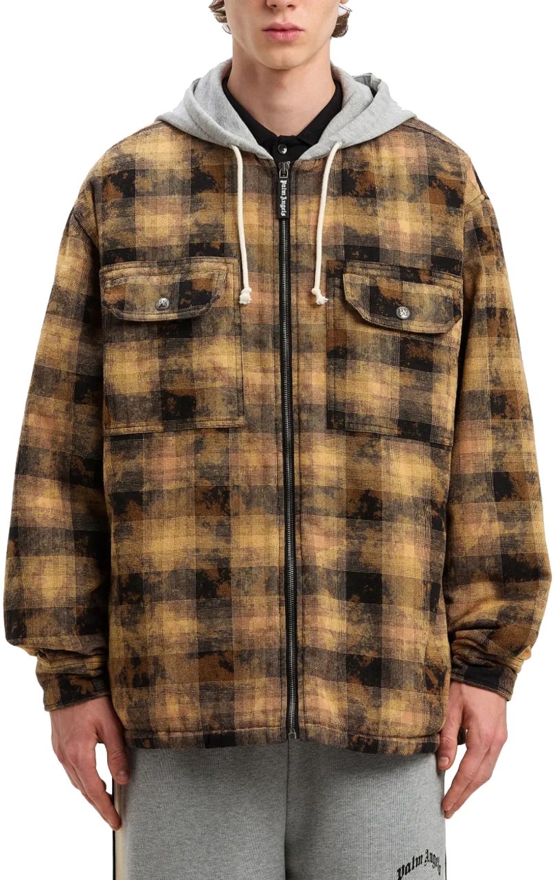 Palm Angels Curved Logo Check Overshirt Jacket Bruin