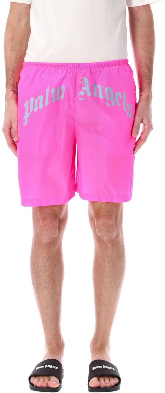 Palm Angels Curved Logo Swimshorts Fucsia Roze