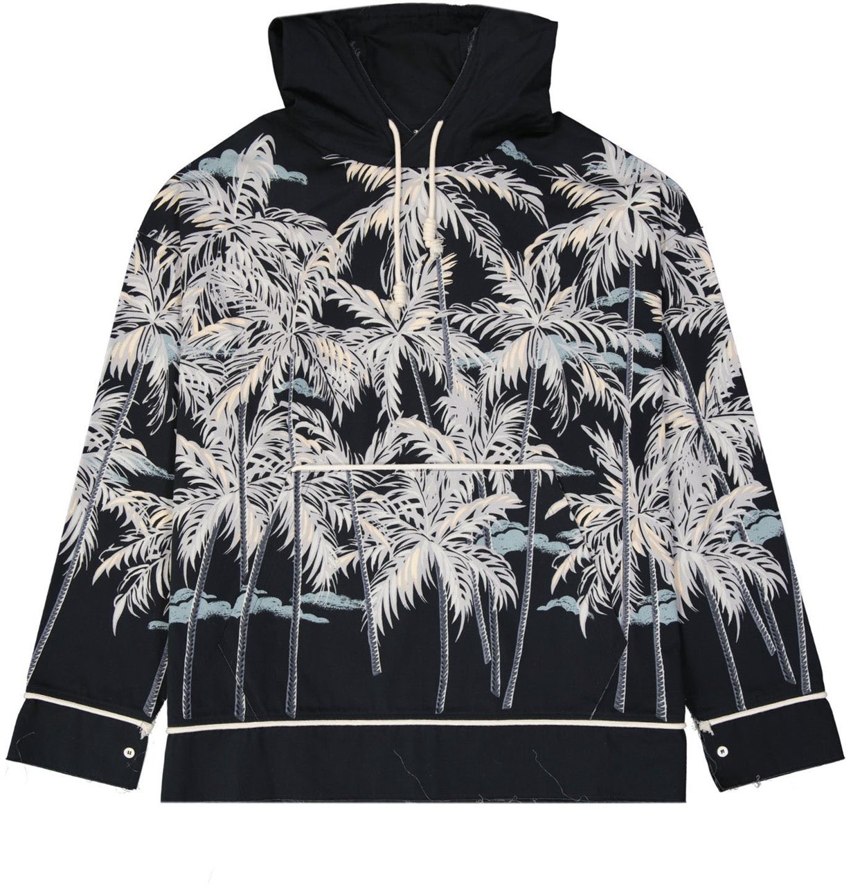 Palm Angels Palm Angels Hooded Printed Shirt Zwart