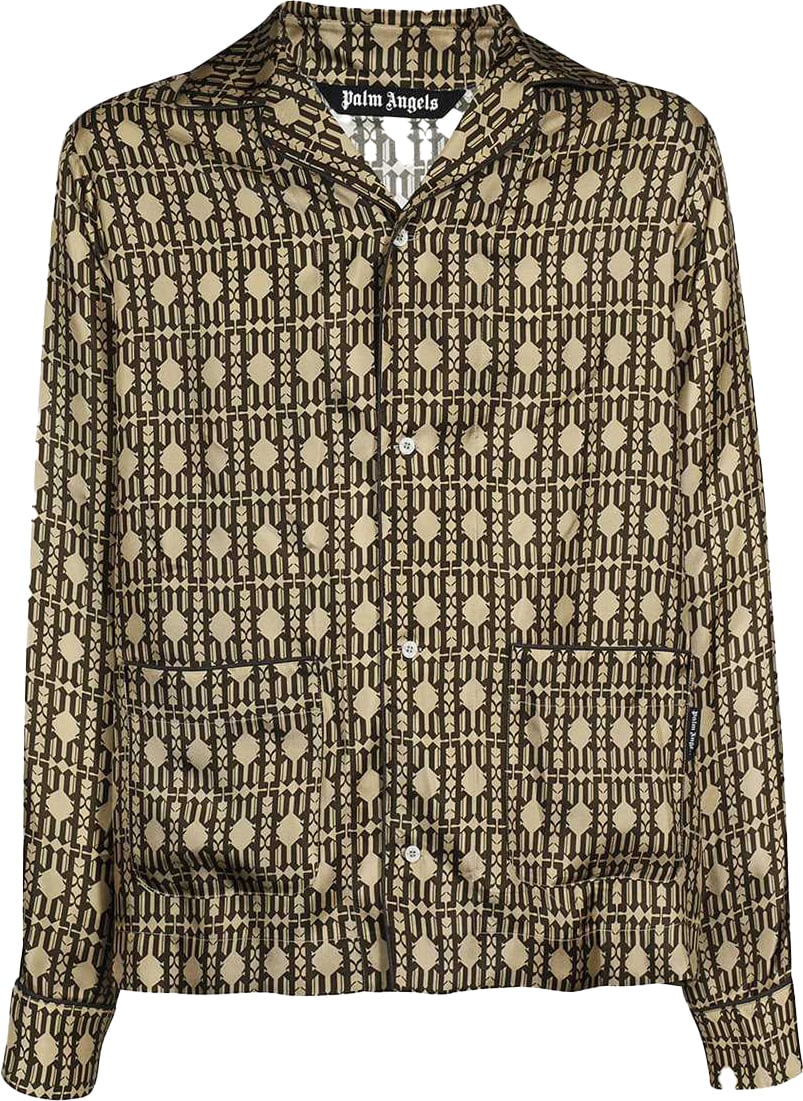 Palm Angels Printed silk pajama blouse Beige