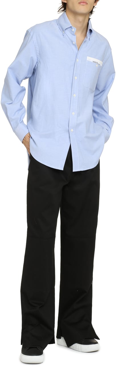 Palm Angels Button-down collar cotton shirt Blauw