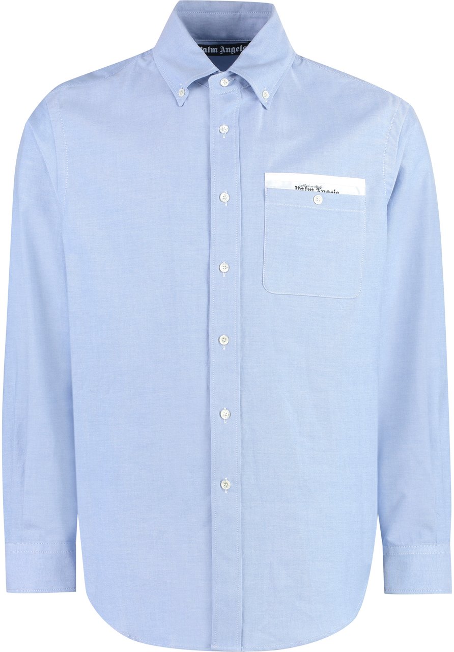 Palm Angels Button-down collar cotton shirt Blauw