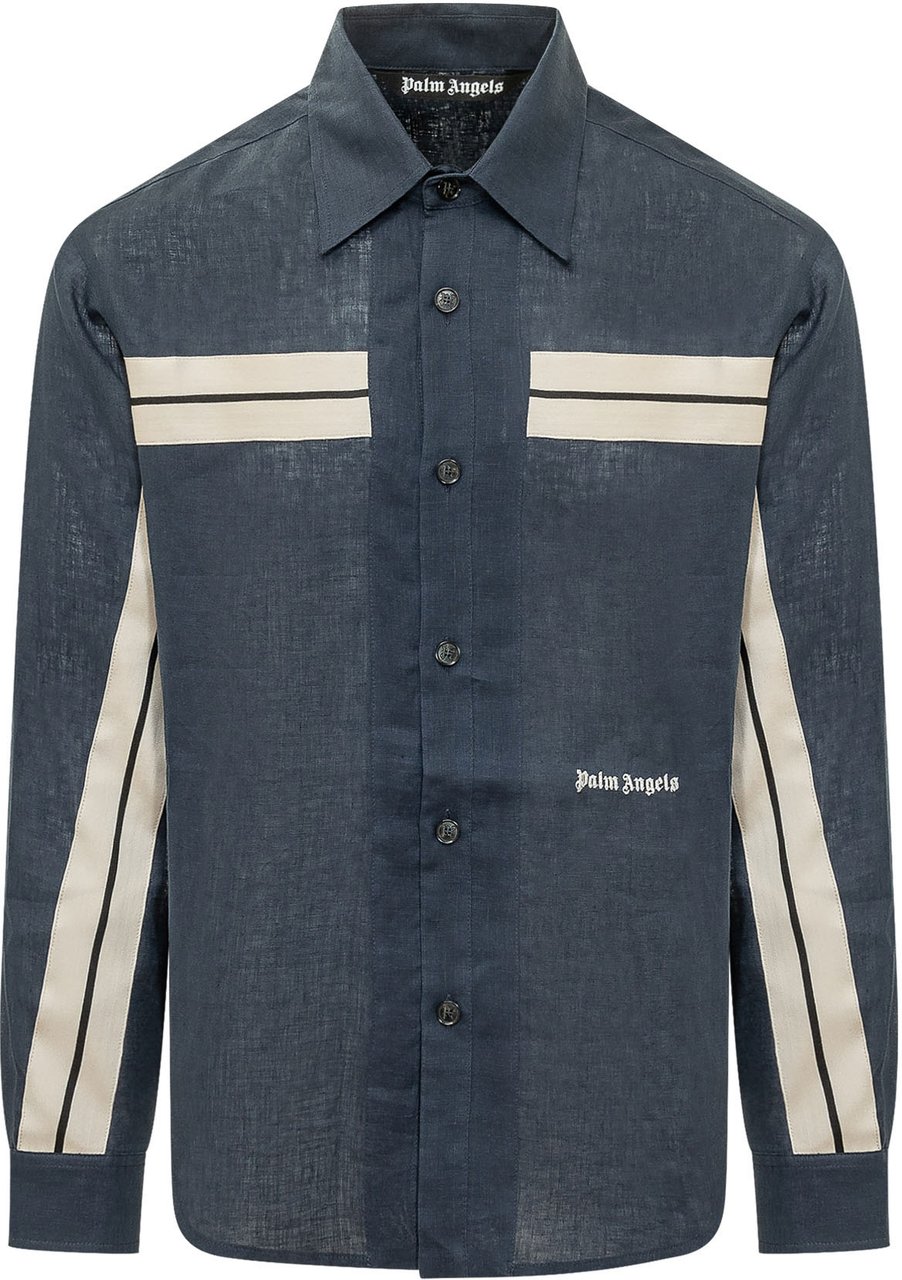 Palm Angels Camicia Track con Bande e Logo Blauw