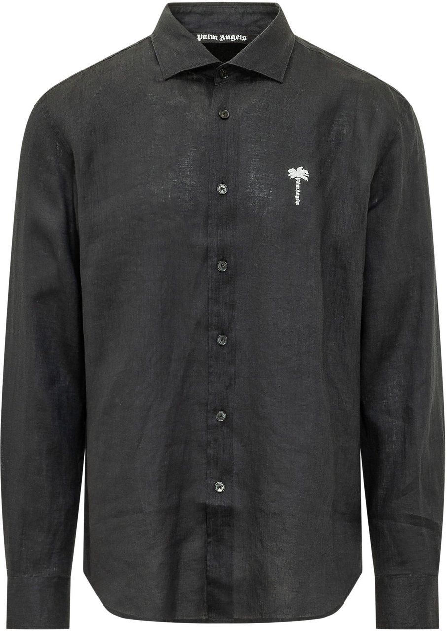 Palm Angels Camicia Regular con Logo Ricamato Donkergrijs