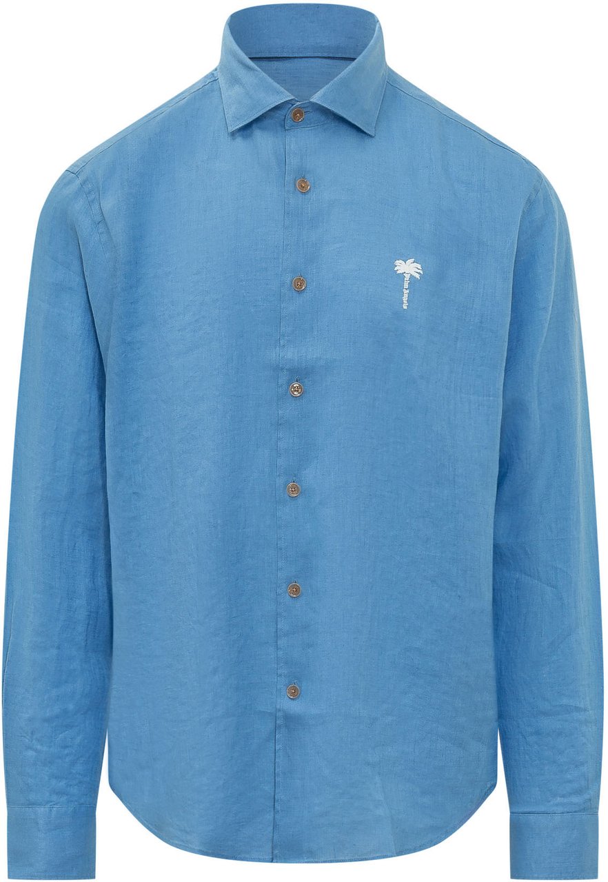 Palm Angels Camicia Regular con Logo sul Petto Blauw