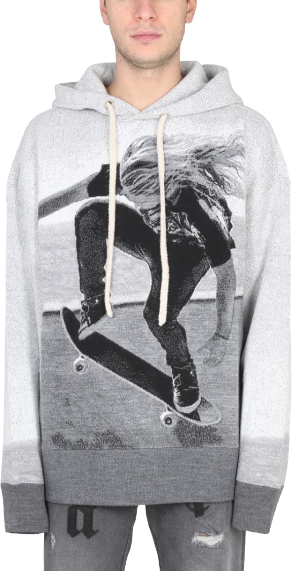 Palm Angels Relaxed Fit Hooded Shirt Grijs