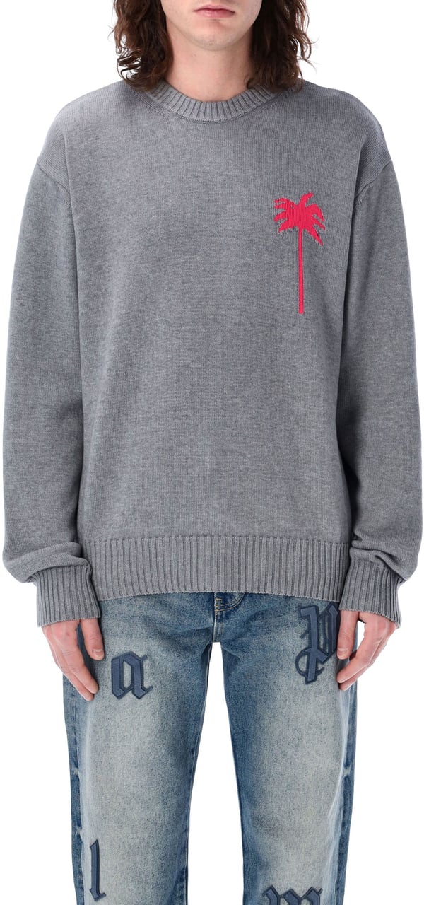Palm Angels Back Palms Knit Sweater Grigio Grijs