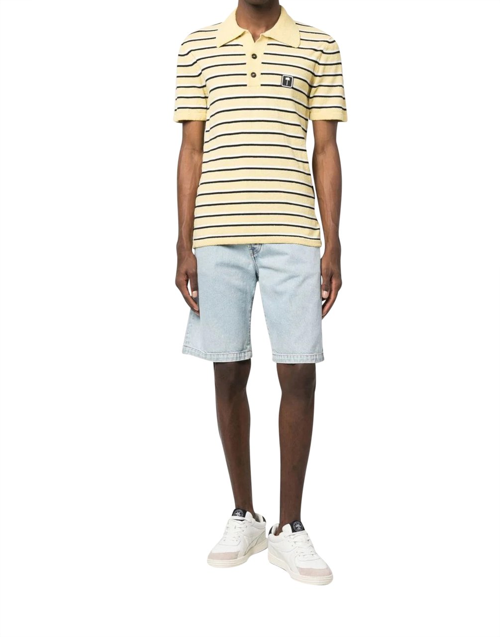 Palm Angels Stripy Terry Knitted Logo Polo Shirt Geel