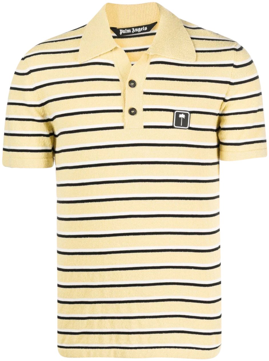 Palm Angels Stripy Terry Knitted Logo Polo Shirt Geel