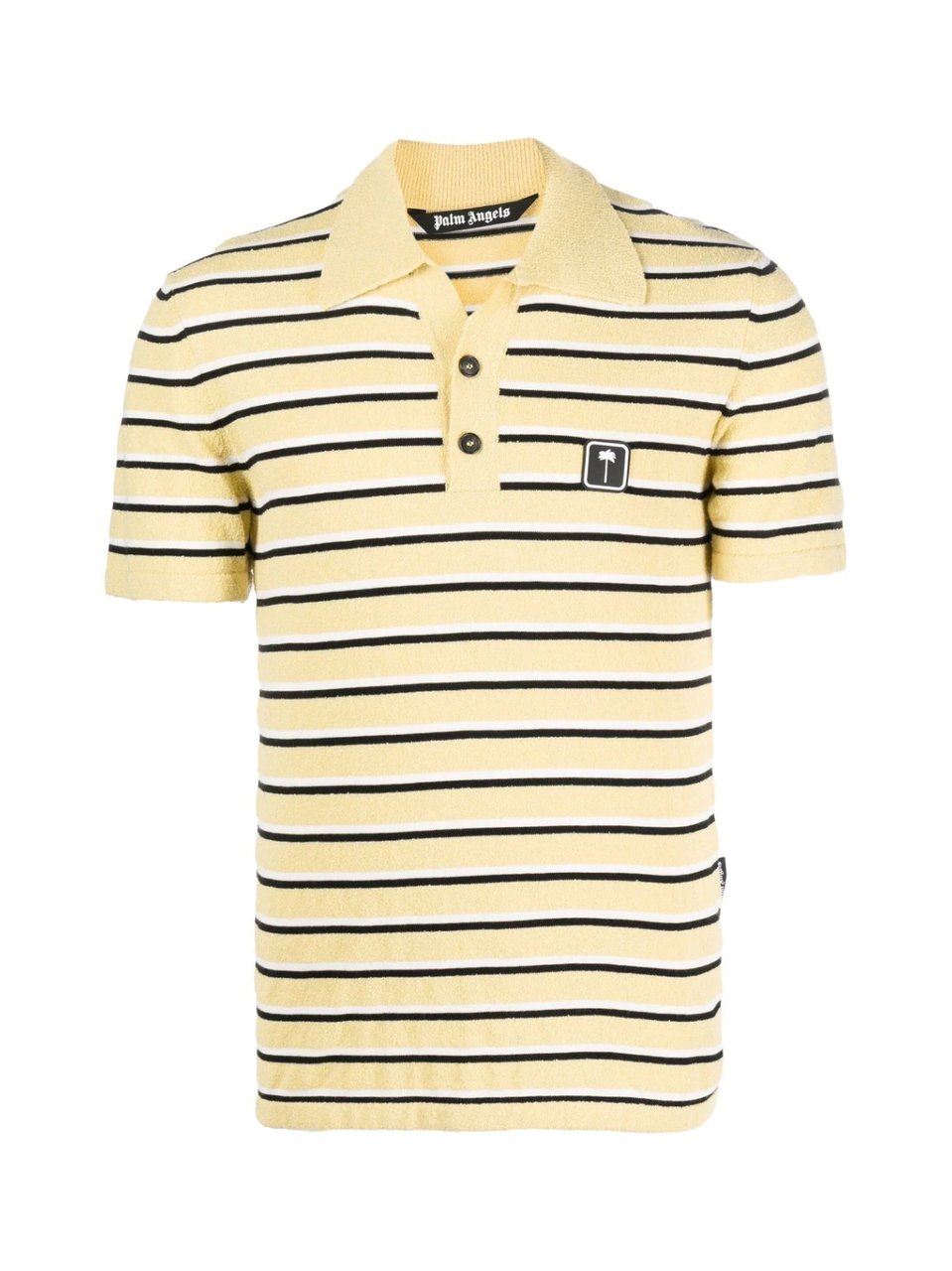 Palm Angels Stripy Terry Knitted Logo Polo Shirt Geel