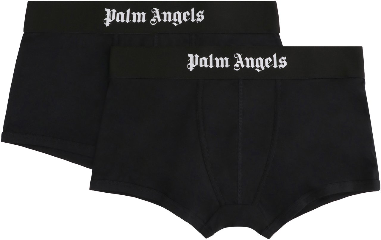 Palm Angels Two-pack of cotton boxer shorts with branded elastic band Wit