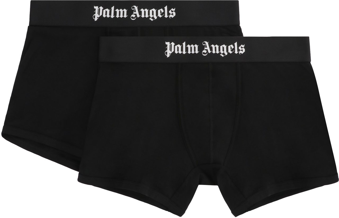 Palm Angels Two-pack of cotton boxer shorts with branded elastic band Zwart