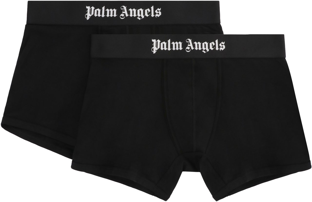 Palm Angels Two-pack of cotton boxer shorts with branded elastic band Zwart