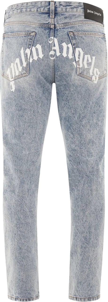 Palm Angels Palm Angels Curved Logo Print Straight Fit Jeans (lichtblauw) Blauw