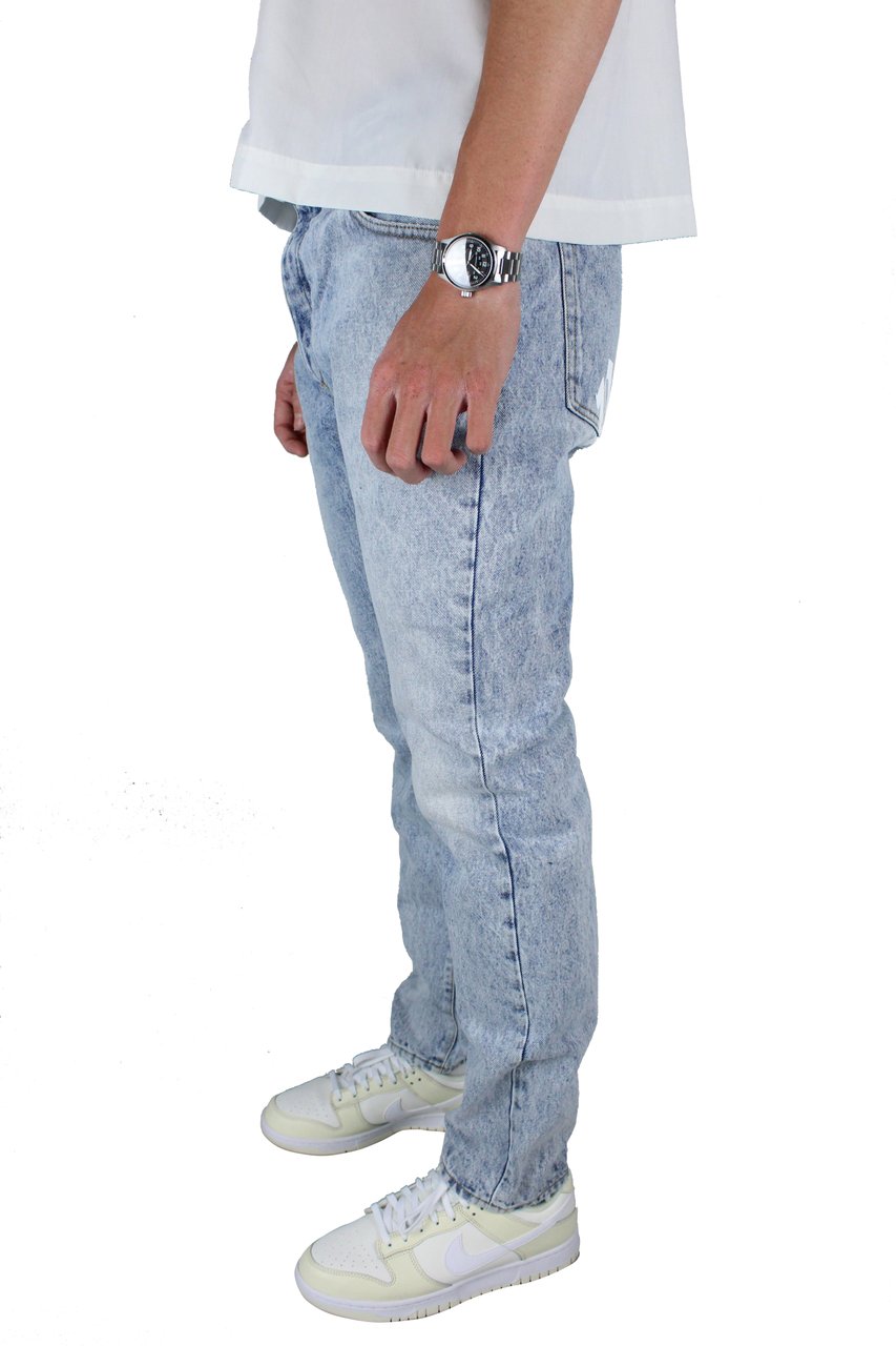 Palm Angels Palm Angels Curved Logo Print Straight Fit Jeans (lichtblauw) Blauw