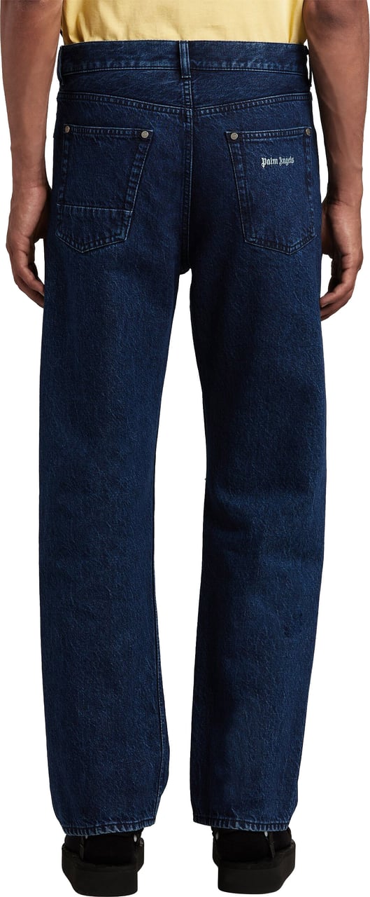 Palm Angels Dark Blue Classic Logo Cotton Denim Jeans Groen