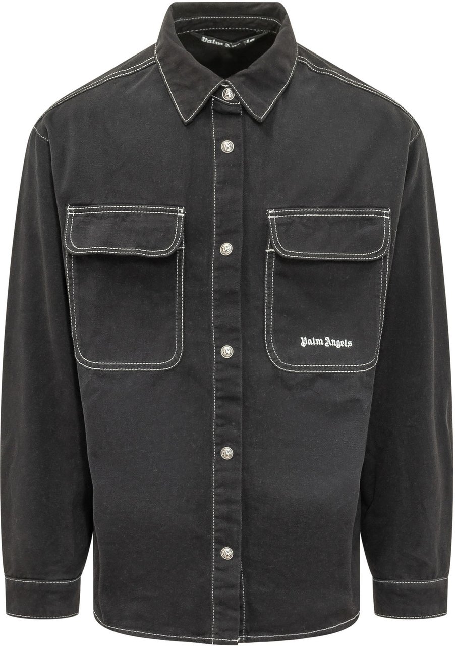 Palm Angels Camicia in Denim con Tasche e Bottoni Donkergrijs
