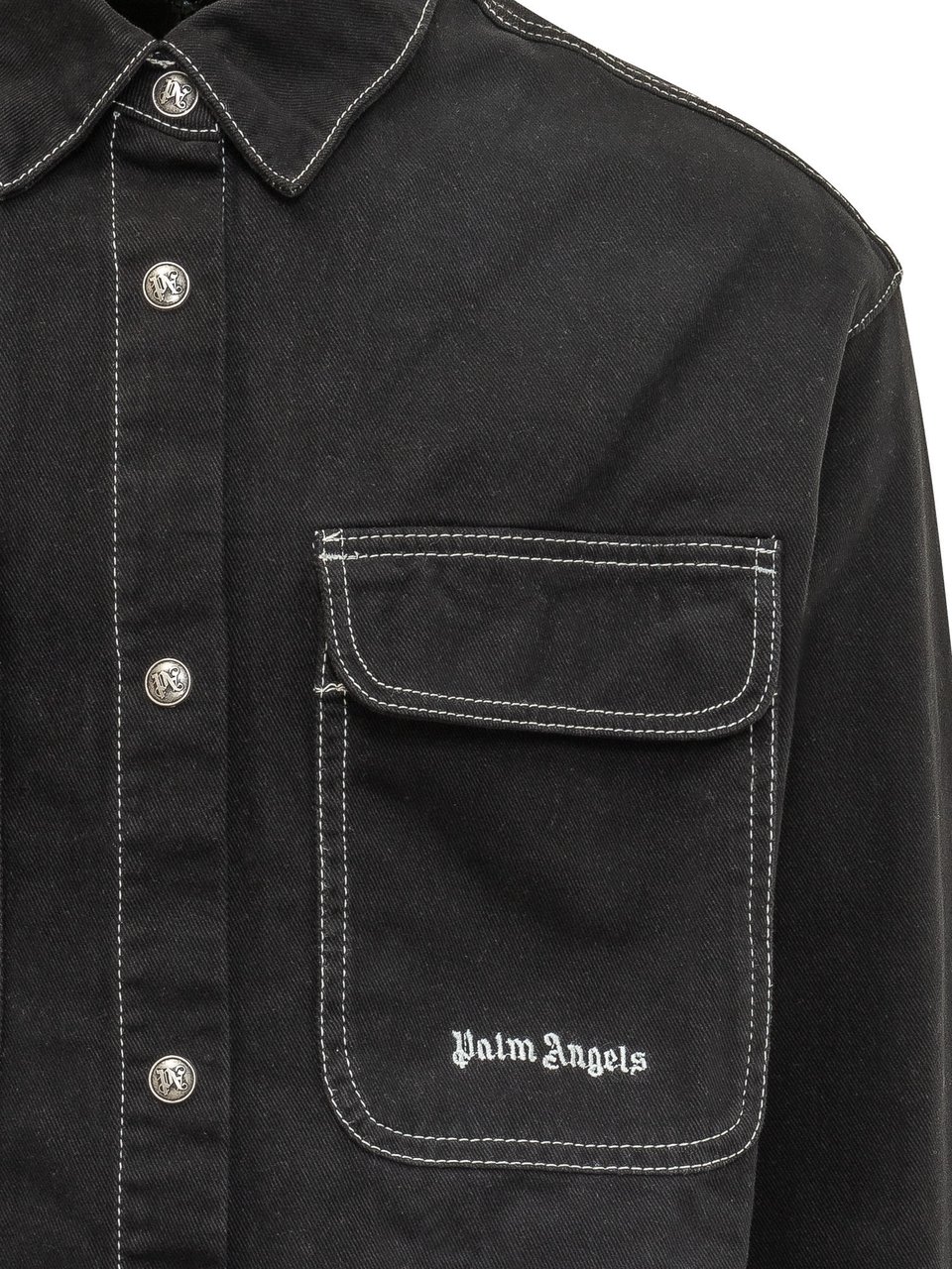 Palm Angels Camicia in Denim con Tasche e Bottoni Donkergrijs