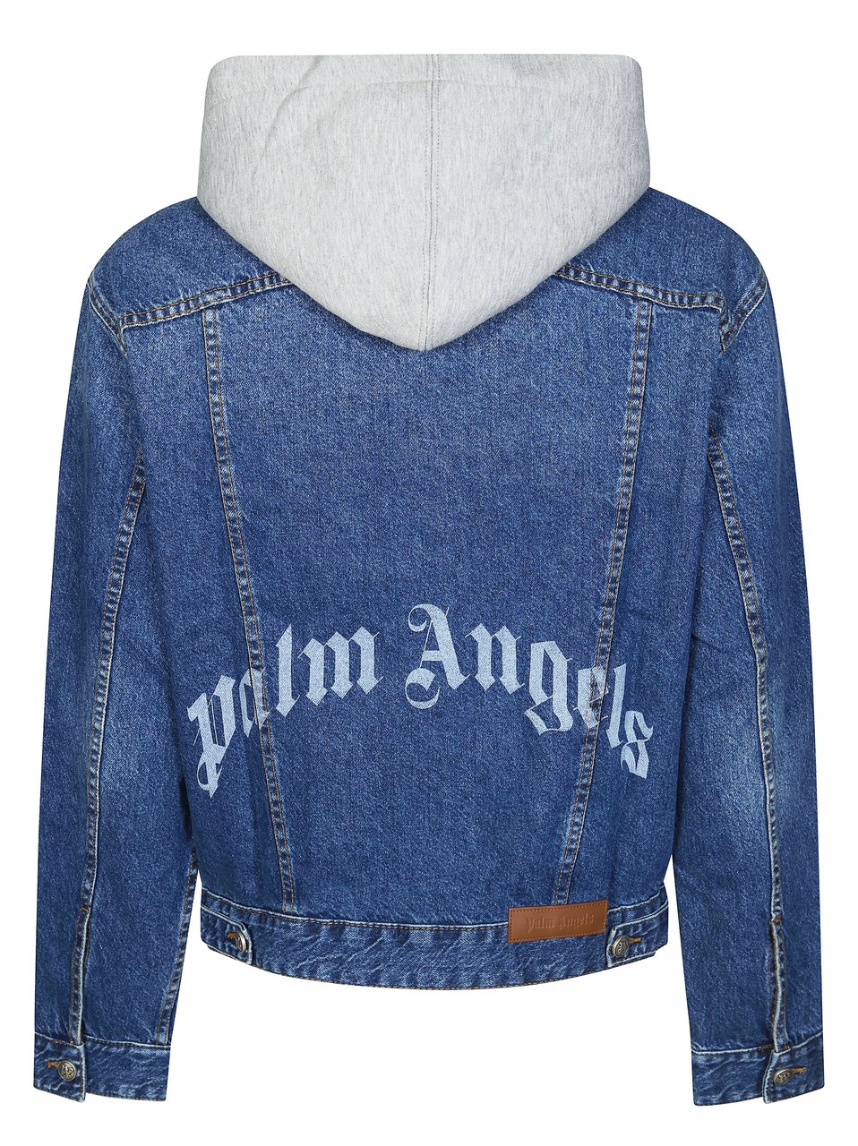 Palm Angels Blue Curved Logo Hooded Denim Jacket Blauw