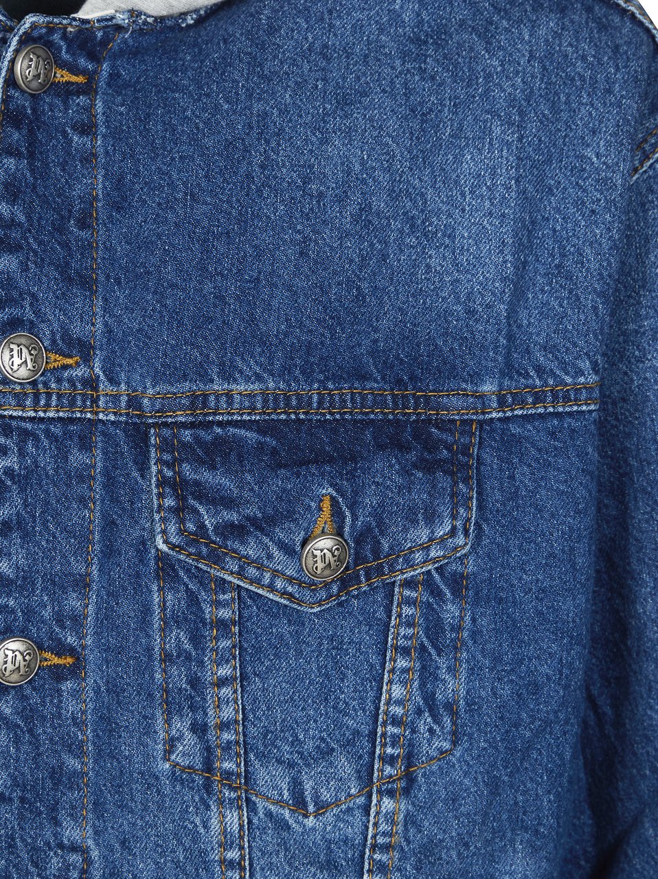 Palm Angels Blue Curved Logo Hooded Denim Jacket Blauw