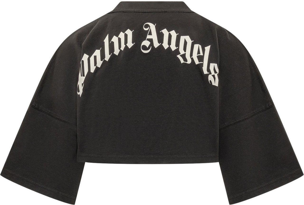 Palm Angels T-shirt Cropped con Logo su Collo Zwart